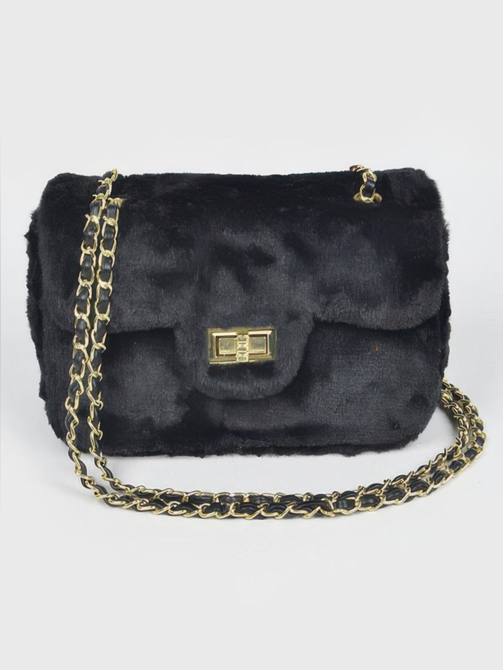 Faux Wool Flap Shoulder Bag